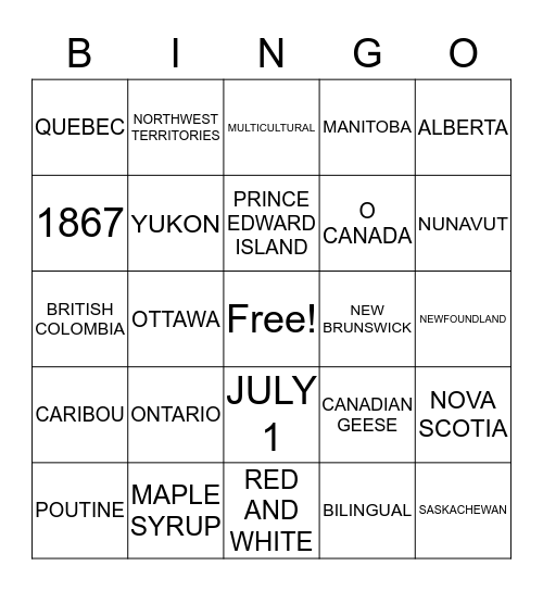 HAPPY CANADA DAY! Bingo Card