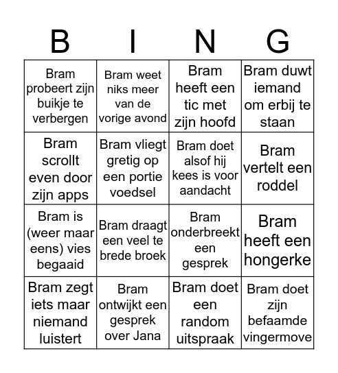 De grote Bram-Bingo Card