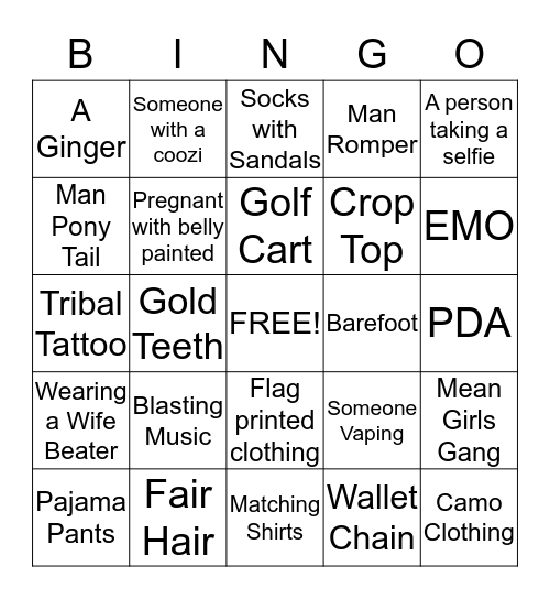 People Watching Bingo!!!!! Bingo Card