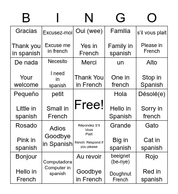 Languages  Bingo Card