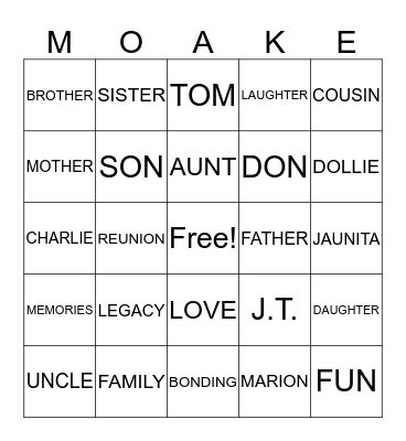 Moake Bingo  Bingo Card