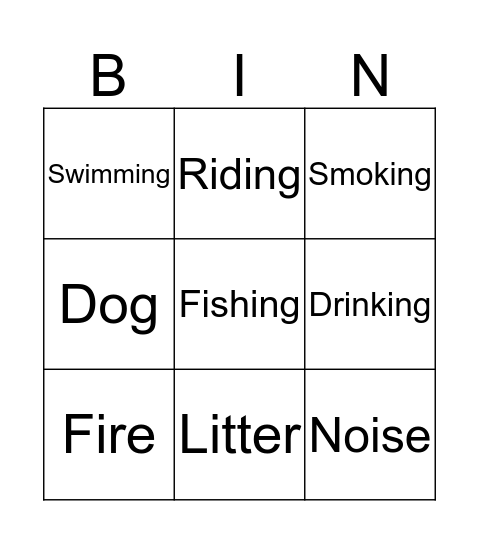 Summer Prohibition Bingo Card