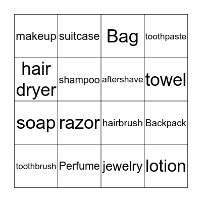 Personal Items and Luggage Bingo Card