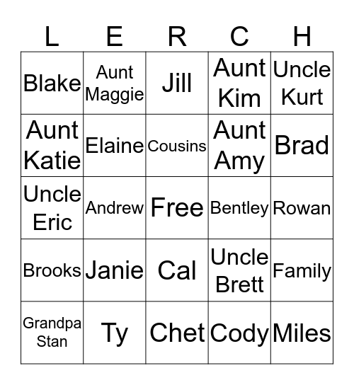 Lerch Family Bingo Card