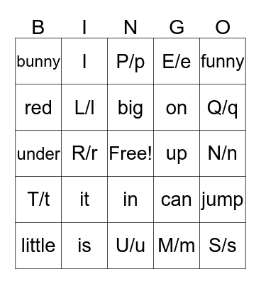 sight words Bingo Card