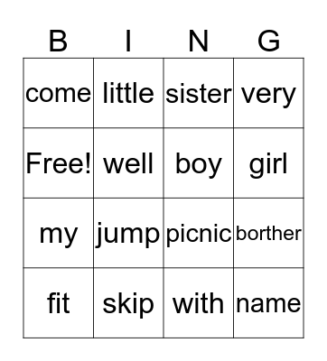 The girl and the boy Bingo Card