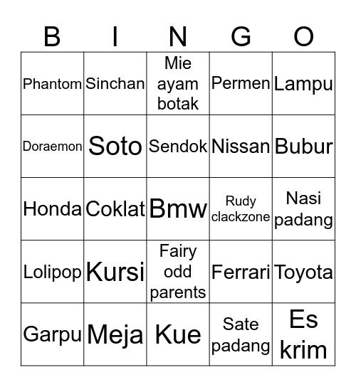 Pasti menang Bingo Card
