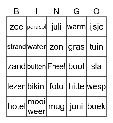 vakantie Bingo Card