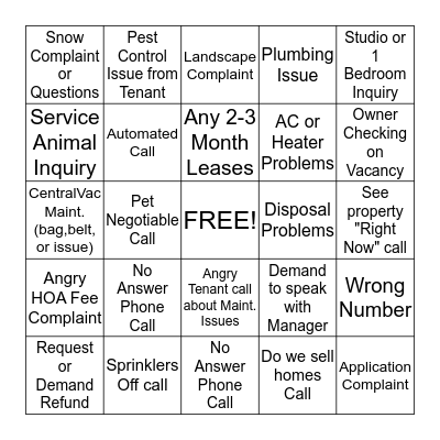 November Five Star Bingo Card