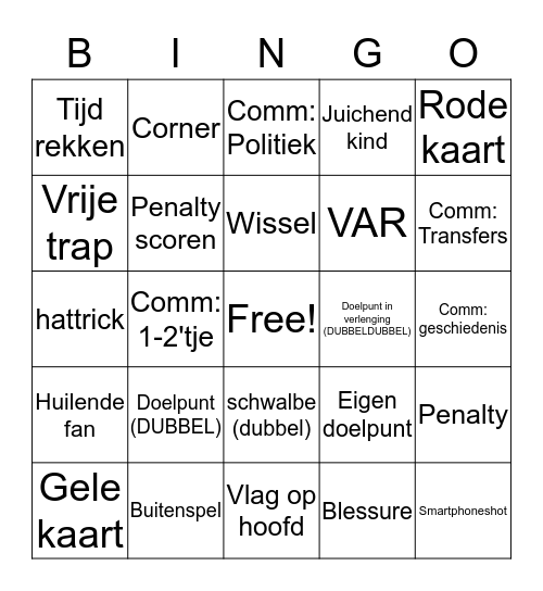 Voetbalshots Bingo Card