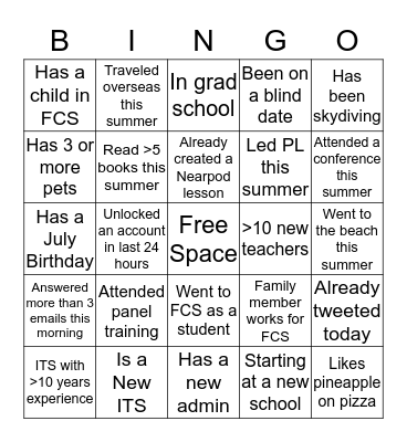 ITS Back to School Bingo Card