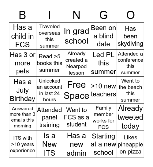 ITS Back to School Bingo Card