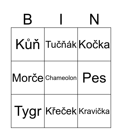 Animals CZ Bingo Card