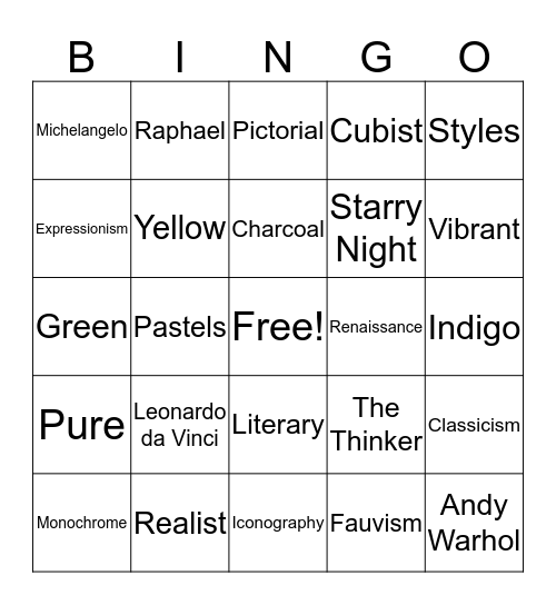 Gallery Walk Bingo Card