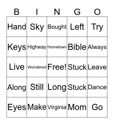 Get Along Bingo Card