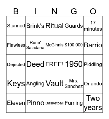 Brink's Robbery & The Good Samaritan Bingo Card