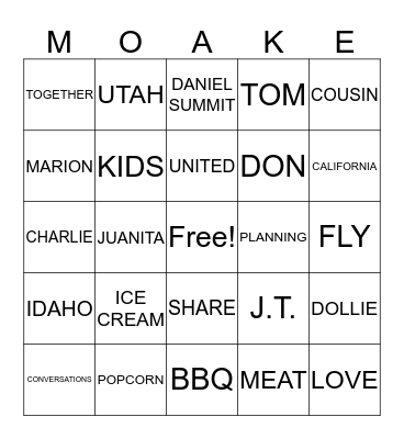 Moake Bingo Card