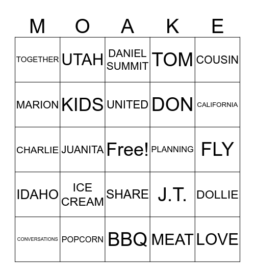 Moake Bingo Card