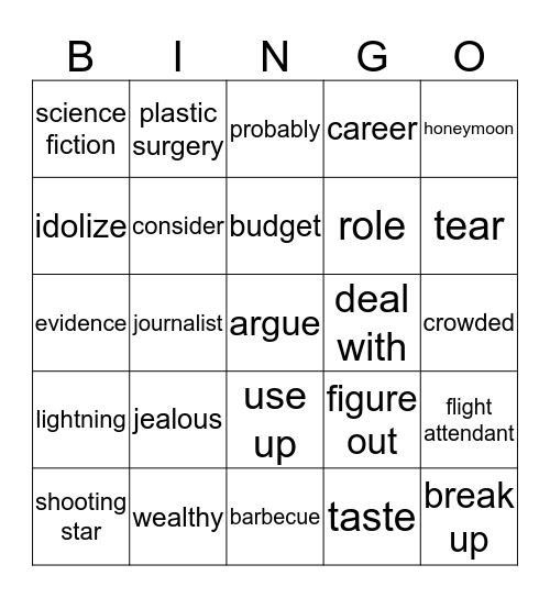 ENGLISH 120 - Vocabulary Bingo Card