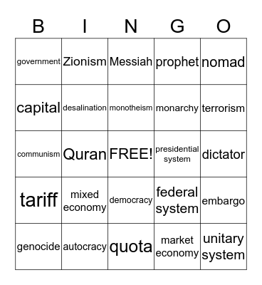Bingo With a Twist Bingo Card