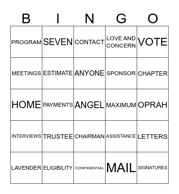 OUTREACH Bingo Card