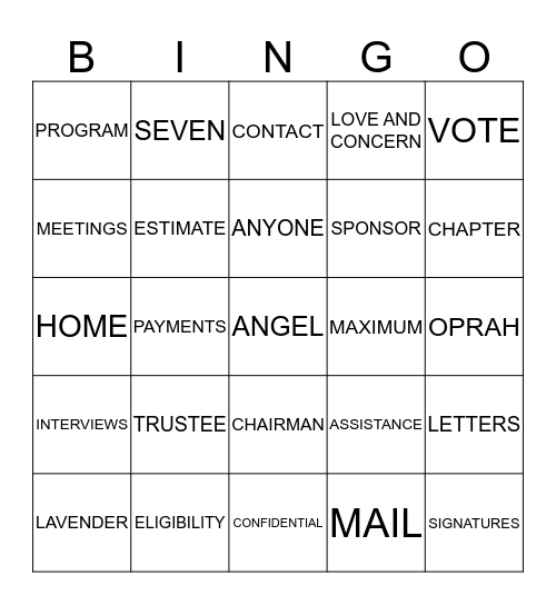 OUTREACH Bingo Card