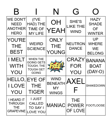 SRP FINALE - 1980's MOVIE SONGS Bingo Card
