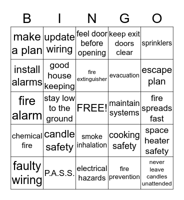Fire Prevention Bingo Card