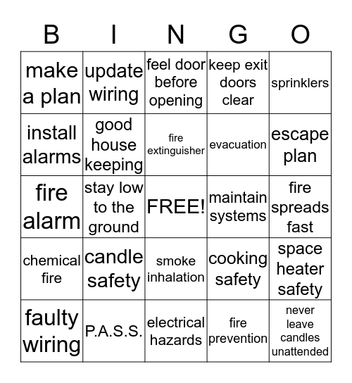 Fire Prevention Bingo Card