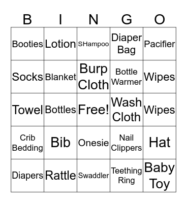 Baby Shower Bingo Card