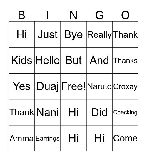 Untitled Bingo Card