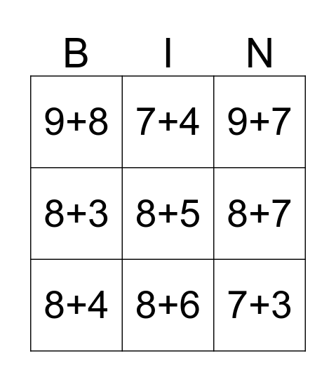 make a 10 to add within 20 Bingo Card