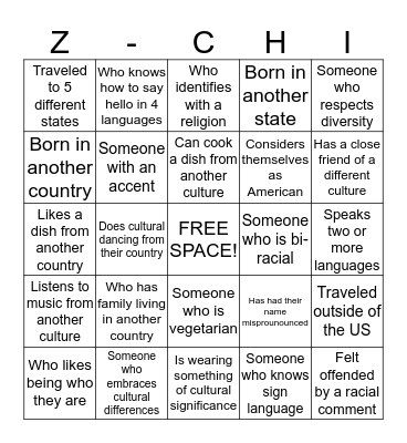 Z-CHI Culture Game! Bingo Card
