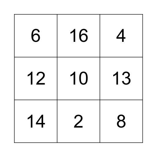 Number Bingo  Bingo Card