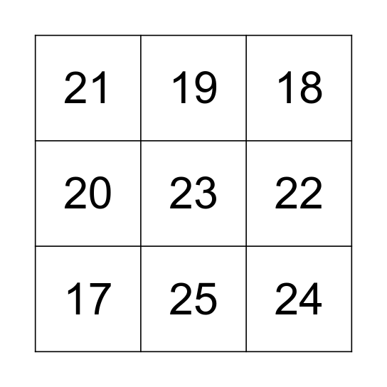 Number Bingo  Bingo Card