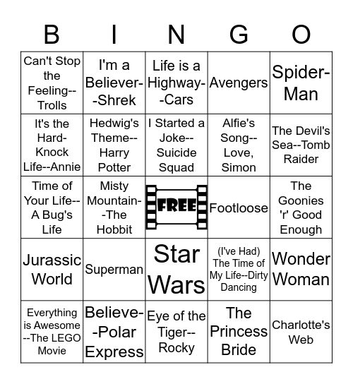 July TAB mtg/ Movie Theme Songs Bingo Card