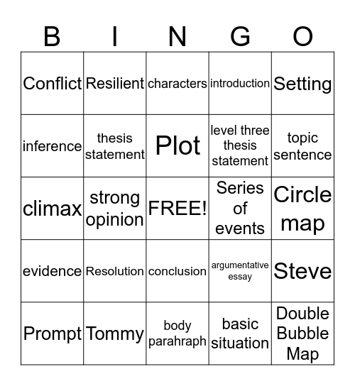 Test Prep Bingo Card