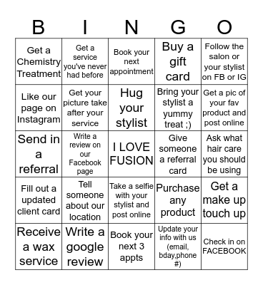 FUSION Client BINGO Card