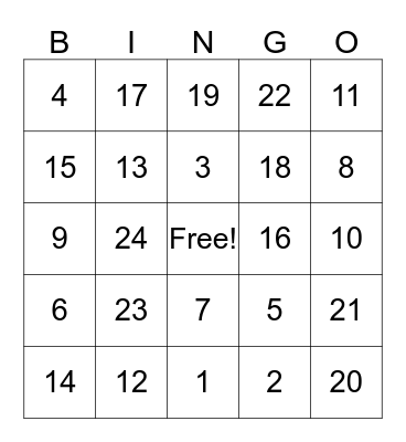 Number  Bingo Card