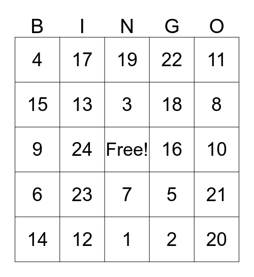 Number  Bingo Card