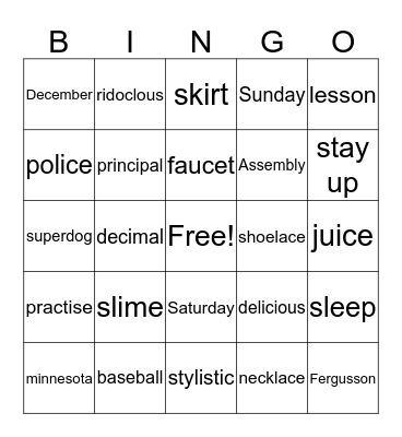 's' bingo  Bingo Card