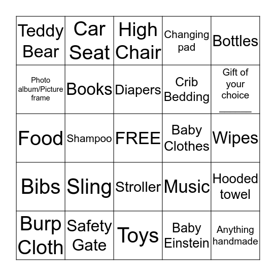 Gift Bingo Card
