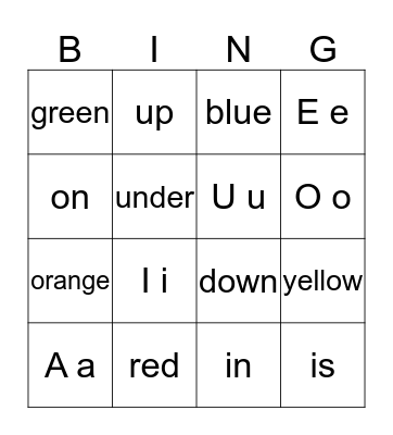 sight words - colour Bingo Card