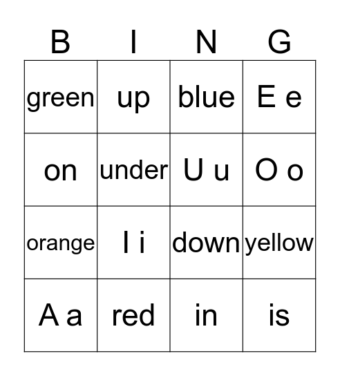 sight words - colour Bingo Card