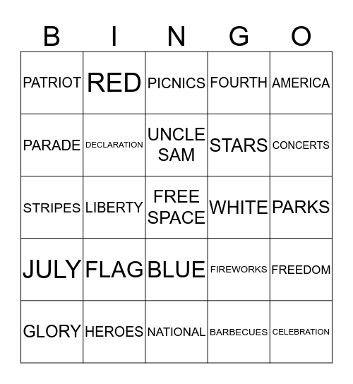 INDEPENDENCE DAY Bingo Card