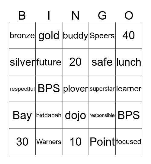 Biddabah Bingo Card