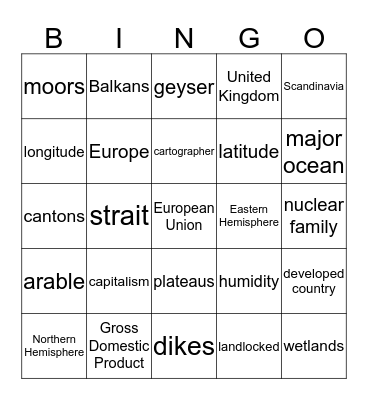 Geography: Lesson 9 Part B Bingo Card