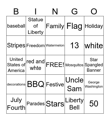 ALL THINGS FOURTH OF JULY Bingo Card