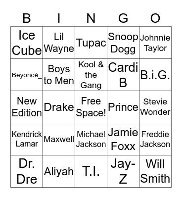 Musical Bingo Card