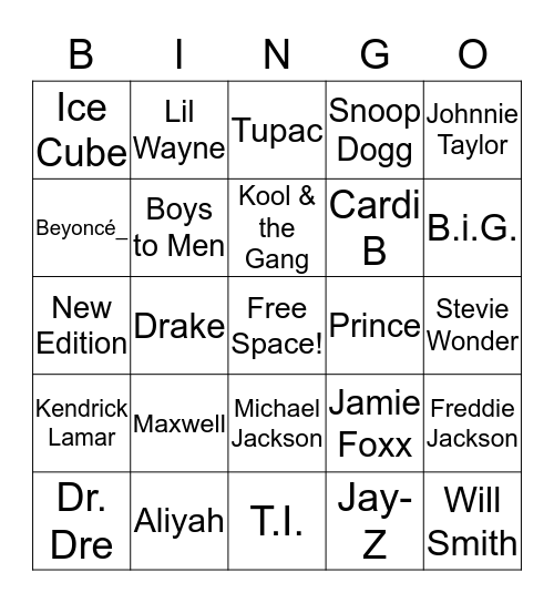 Musical Bingo Card